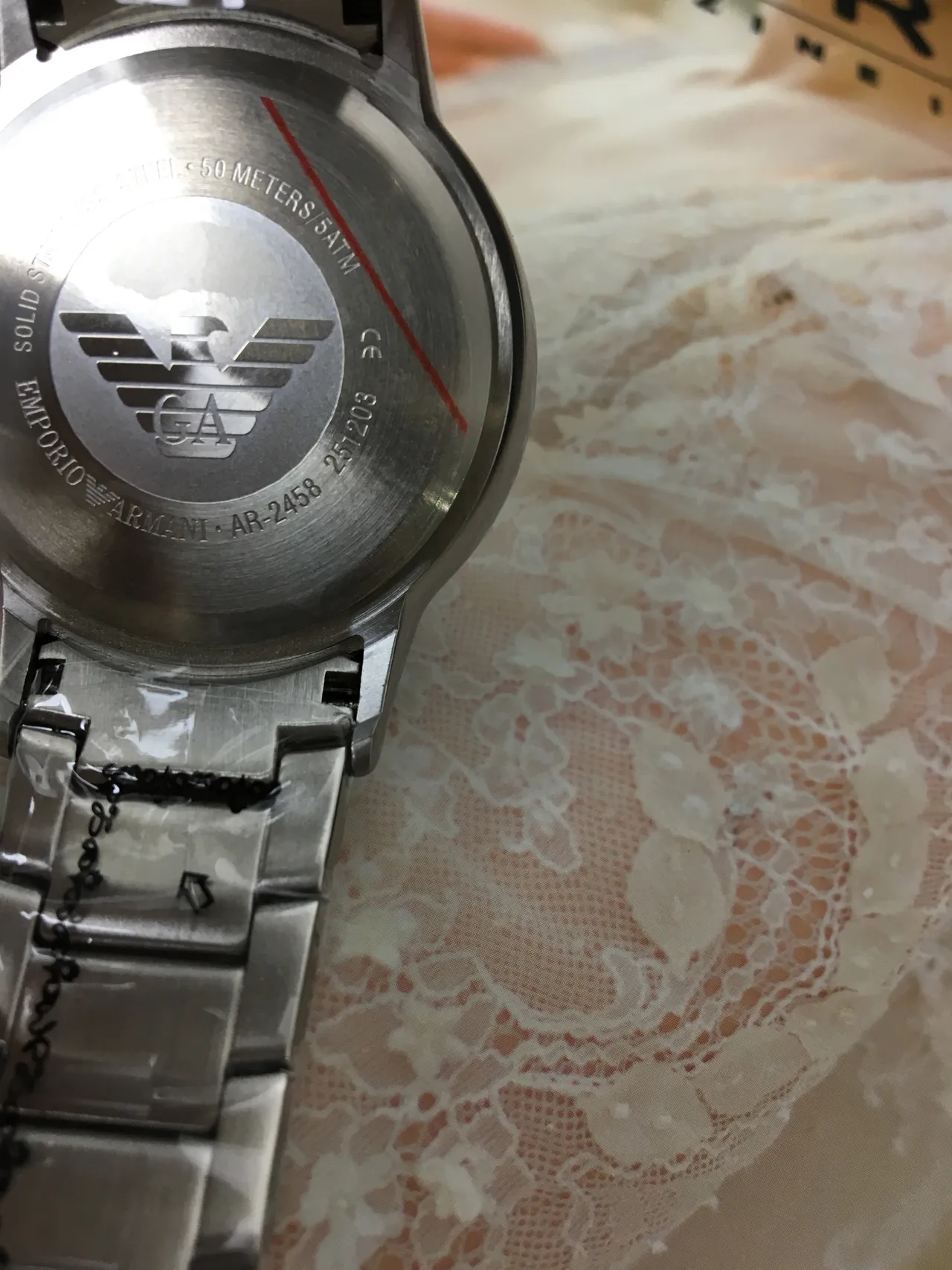 Emporio Armani Montre Chronographe Classique Cadran Argenté Bague Noire Quartz 5