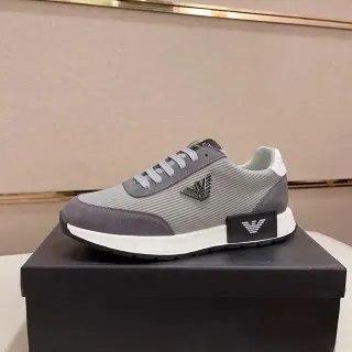 Emporio Armani Gray Black Ribbed Knit Upper Suede Overlays Lifestyle Sneakers