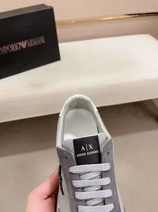 Emporio Armani Cinza Preto Tricô Acanalado Superior Camadas de Camurça Tênis Lifestyle 6