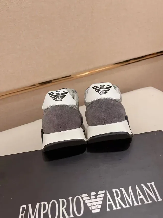 Emporio Armani Cinza Preto Tricô Acanalado Superior Camadas de Camurça Tênis Lifestyle 7