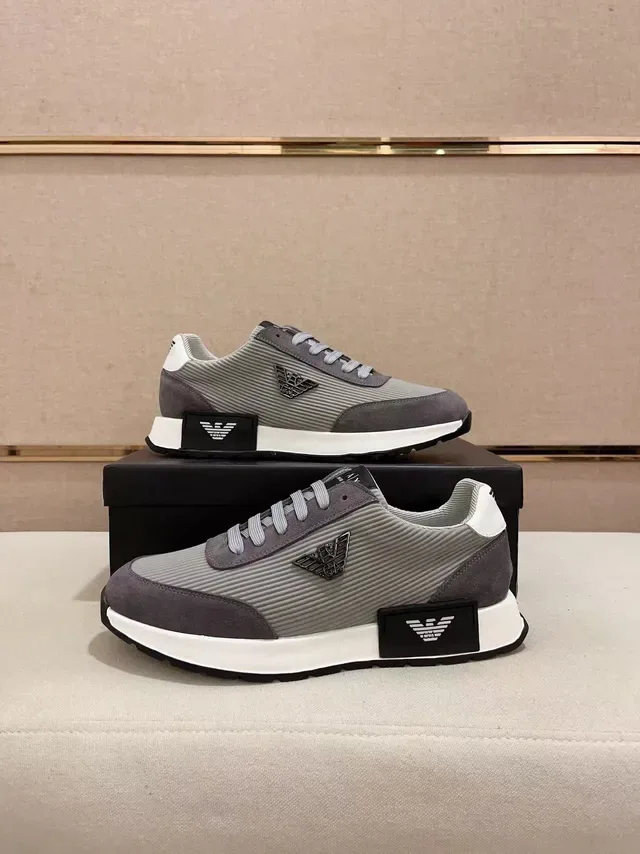 Emporio Armani Cinza Preto Tricô Acanalado Superior Camadas de Camurça Tênis Lifestyle 8