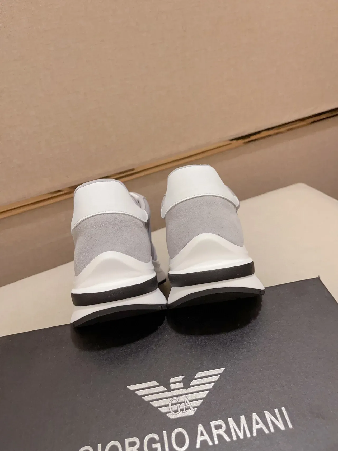 Emporio Armani Gray White Low-Top Suede-and-Mesh Upper Sneakers 9