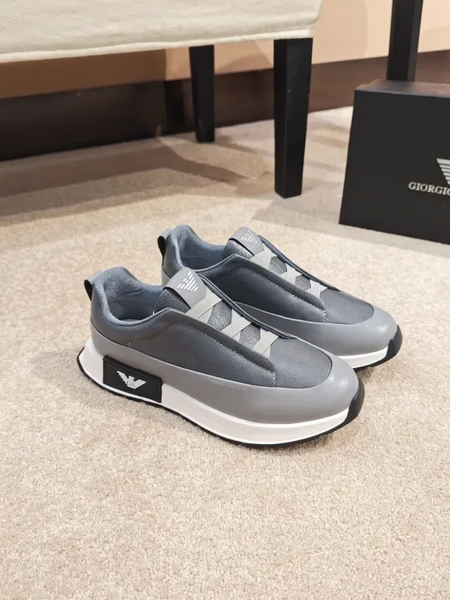 Emporio Armani Gray White Slip-On Layered Midsole Lifestyle Sneakers 4