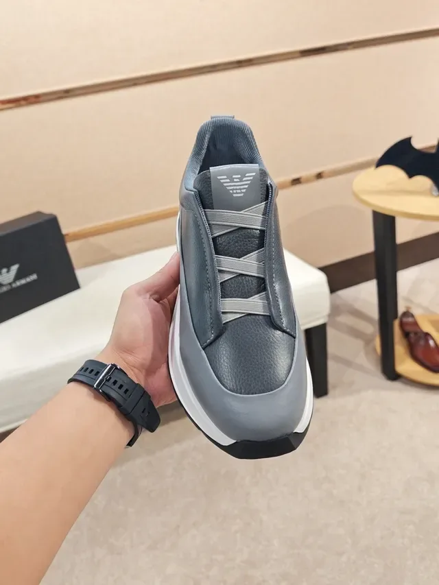 Emporio Armani Gray White Slip-On Layered Midsole Lifestyle Sneakers 5