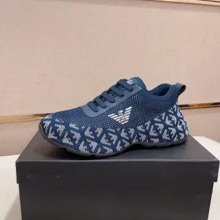 Emporio Armani Navy and White Monogram Knit Sneaker