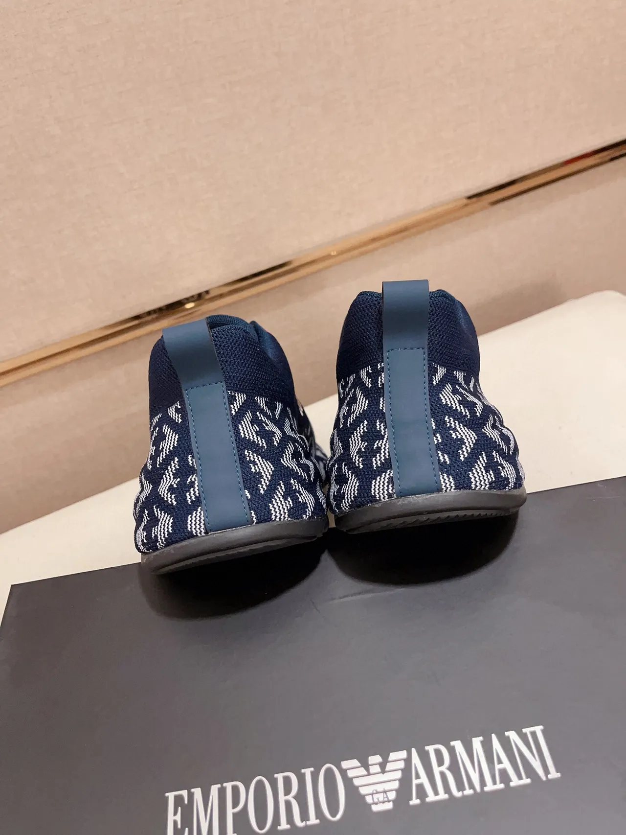 Emporio Armani Navy and White Monogram Knit Sneaker 8