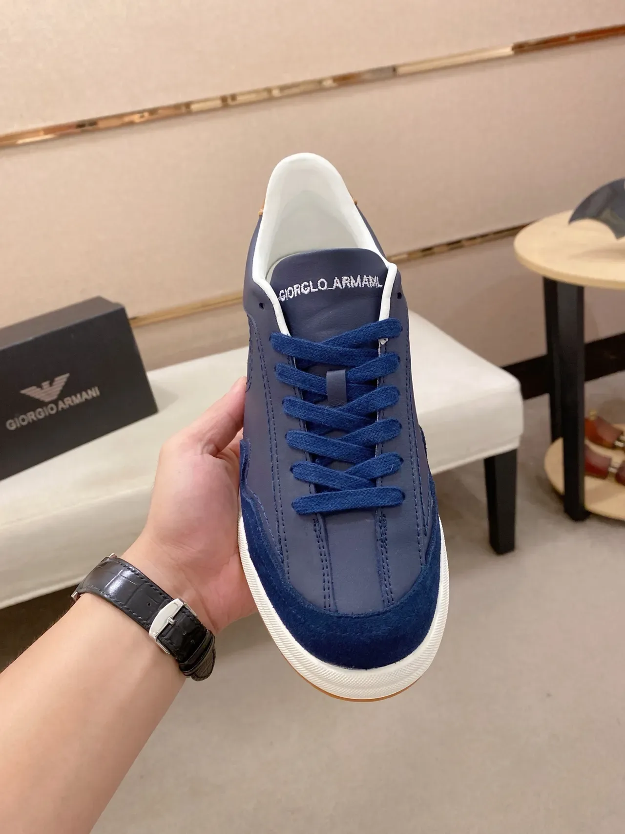 Emporio Armani Navy Blue Leather-Suede Eagle Logo Lifestyle Sneaker 5