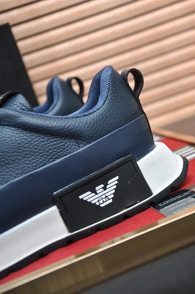 Emporio Armani Navy Blue Slip-On Leather Sneaker 2