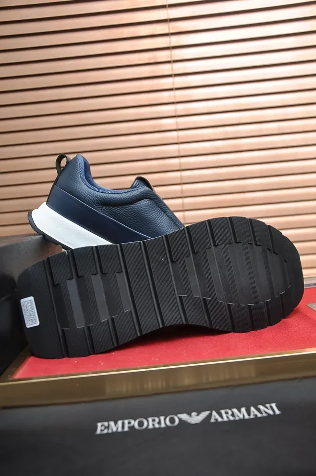 Emporio Armani Navy Blue Slip-On Leather Sneaker 3