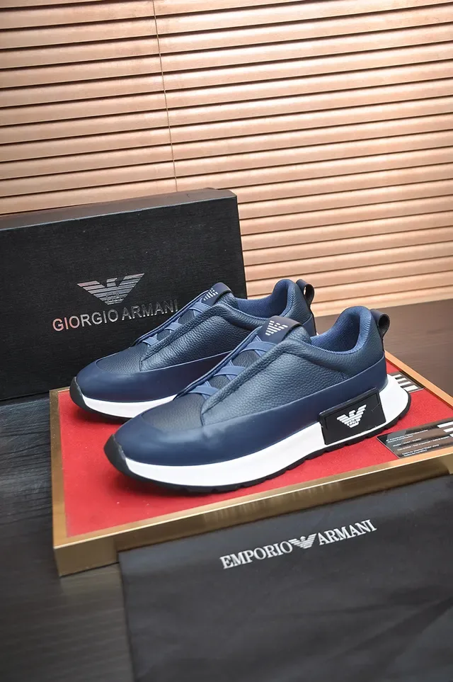 Emporio Armani Navy Blue Slip-On Leather Sneaker 4