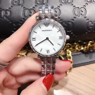 Emporio Armani Silver White Round Case Crystal-Set Bezel Quartz Watch