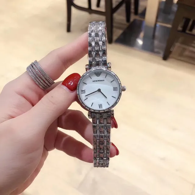 Emporio Armani Montre à quartz boîtier argent blanc rond bisel cristal-enserré 3