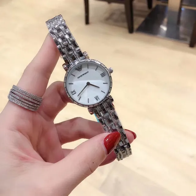 Emporio Armani Montre à quartz boîtier argent blanc rond bisel cristal-enserré 4