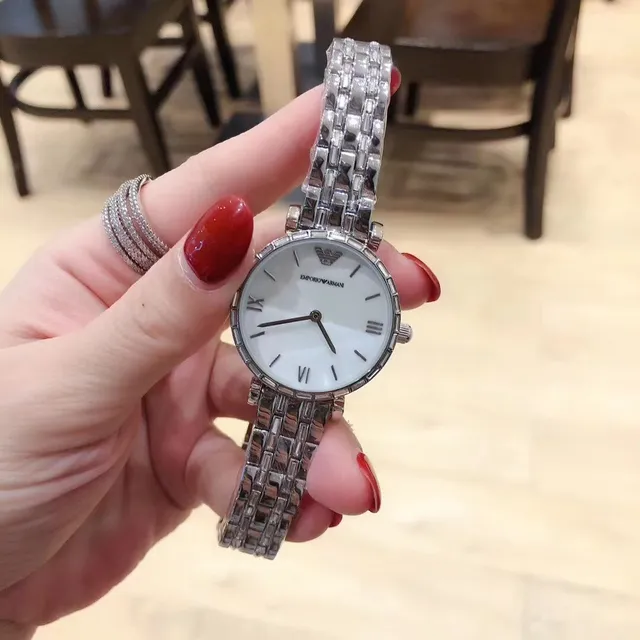 Emporio Armani Montre à quartz boîtier argent blanc rond bisel cristal-enserré 5