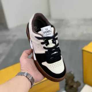 Fendi Beige Black Low-Top Mixed-Material Lifestyle Sneakers