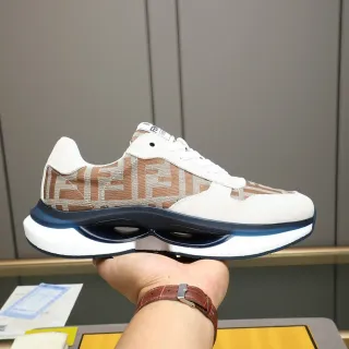 Fendi Beige Navy Monogrammed Fabric Upper Sculpted Midsole Lifestyle Sneakers