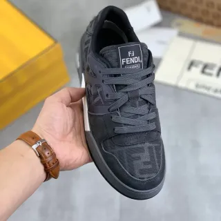 Fendi Black Gray Monogram Jacquard Textile Suede Overlays Lifestyle Sneakers