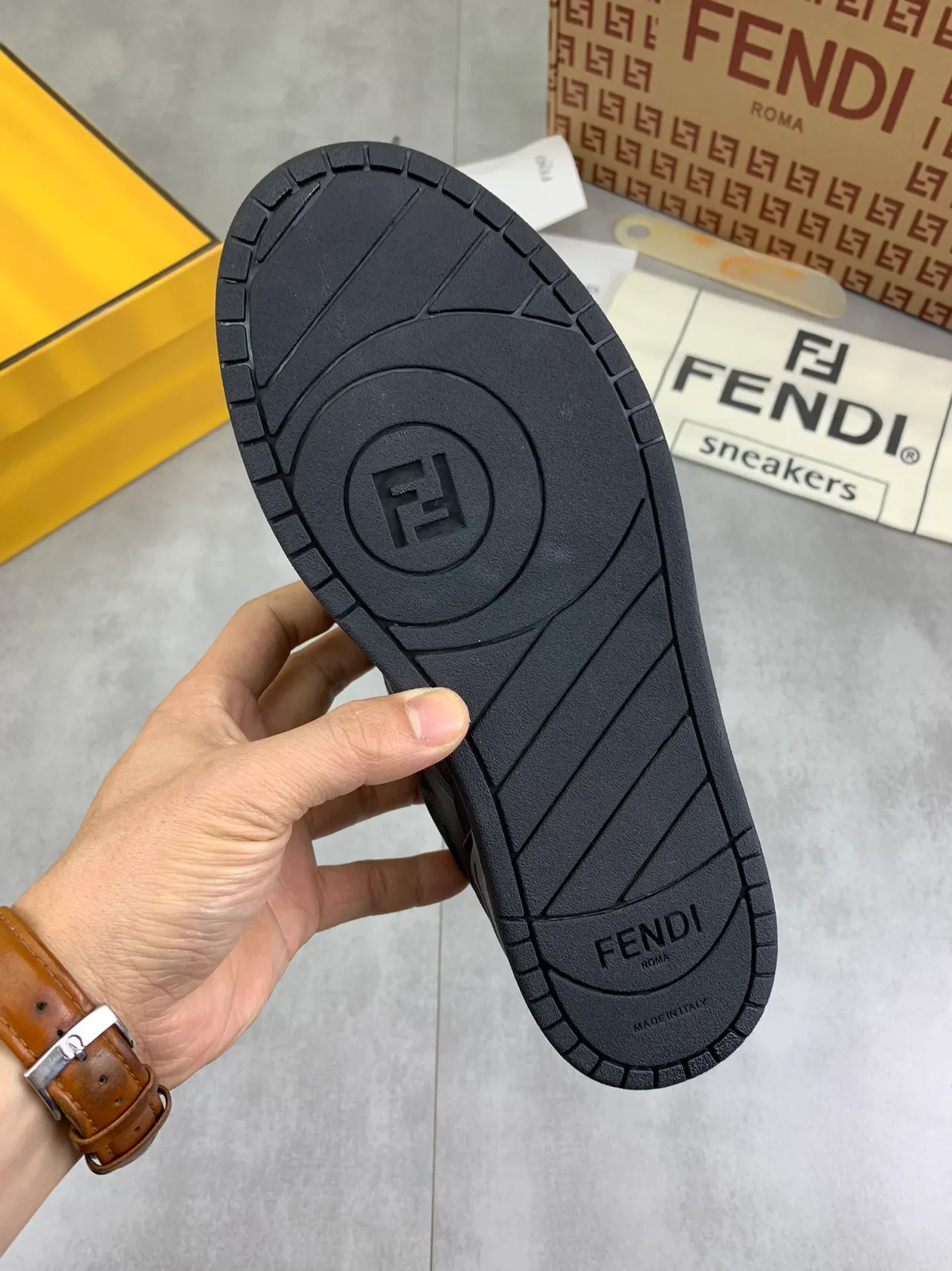 Fendi Black Gray Monogram Jacquard Textile Suede Overlays Lifestyle Sneakers 2