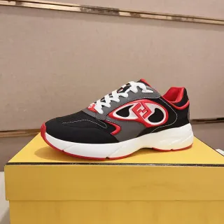 Fendi Black Red Sole FF Logo Overlay Chunky Sneakers