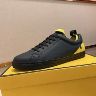 Fendi Black Yellow Low-Top Leather Upper Lifestyle Sneakers