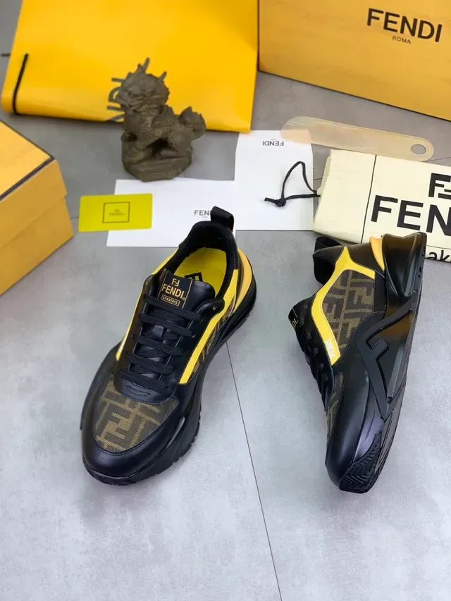 Fendi أسود أصفر سول FF Monogram قماش كبير الحجم 5