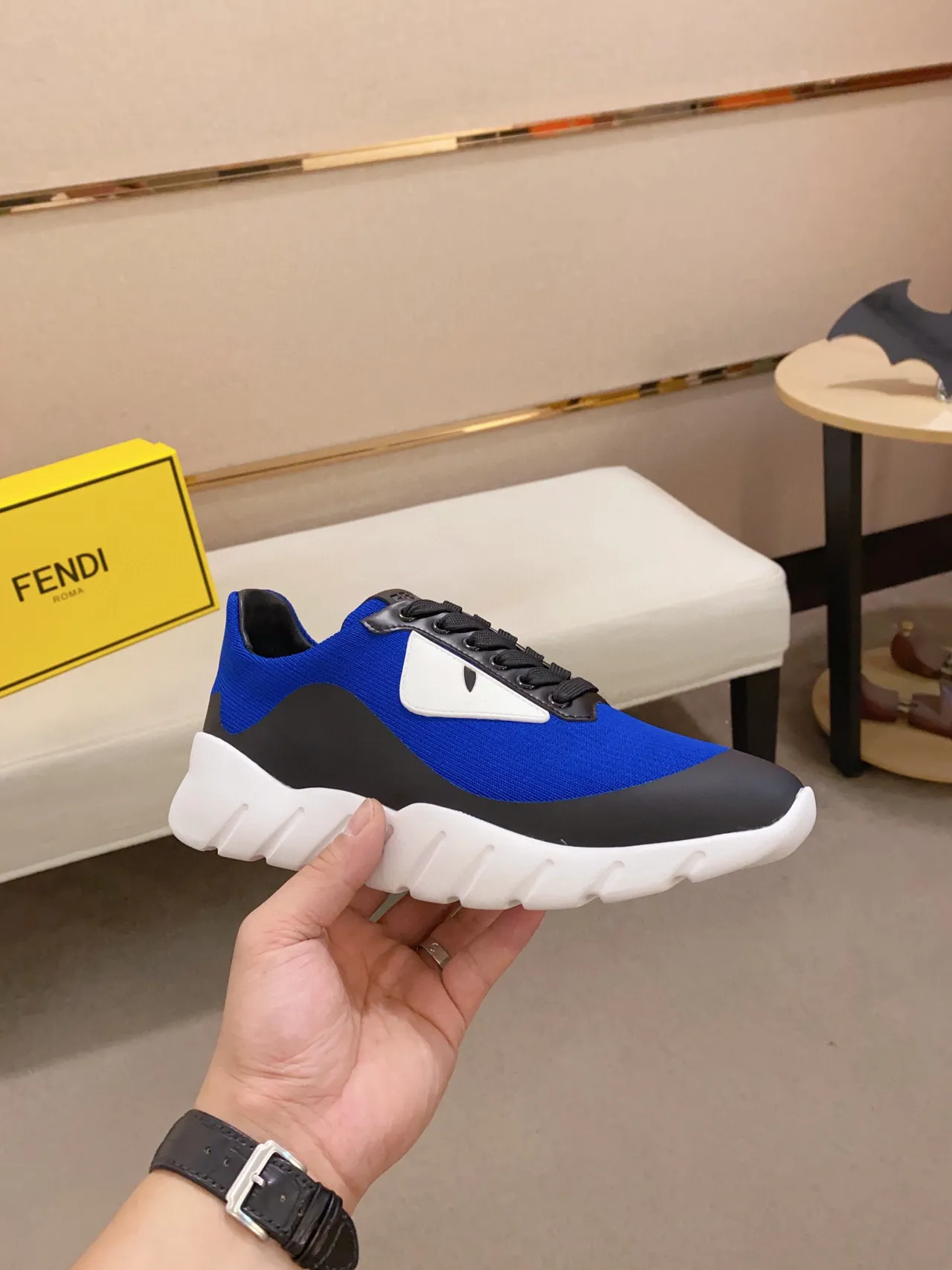 Fendi Blue Black Sole Knit Upper Chunky Sneakers 6