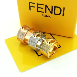 Fendi FF Gold Silver Wide Band Pavé Crystal Ring