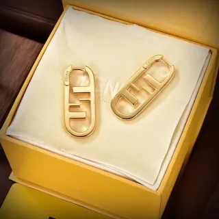 Fendi FF Hoop Gold Logo Motif Earrings