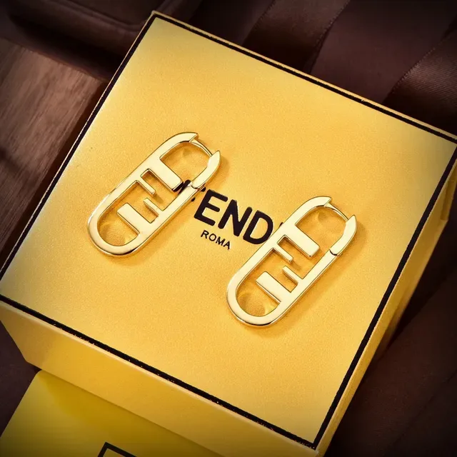Fendi FF Hoop ذهبي Logo Motif أقراط 5