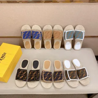Fendi FF Logo Espadrille Slide Slippers