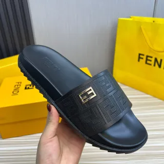 Fendi FF Logo Slide Black Rubber Slippers