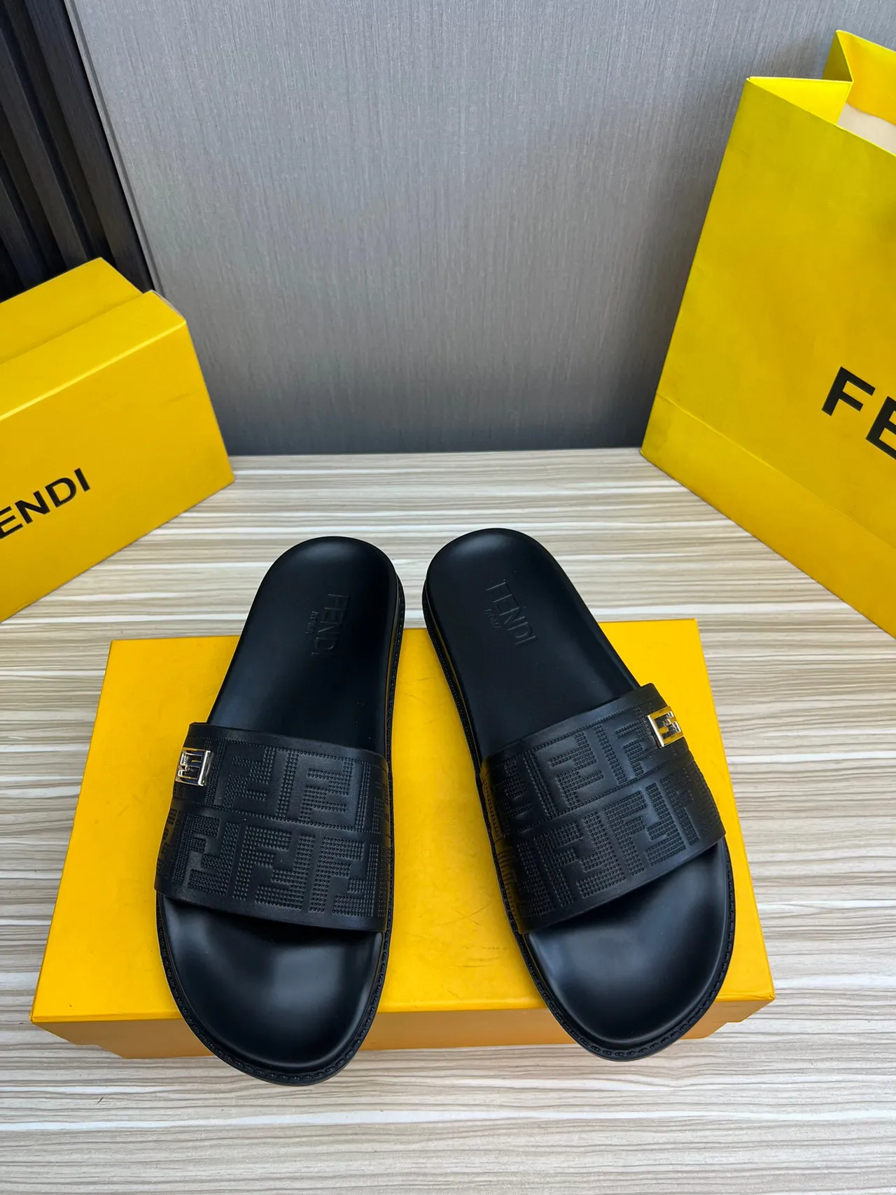 Fendi FF Logo Slide Black Rubber Slippers 2
