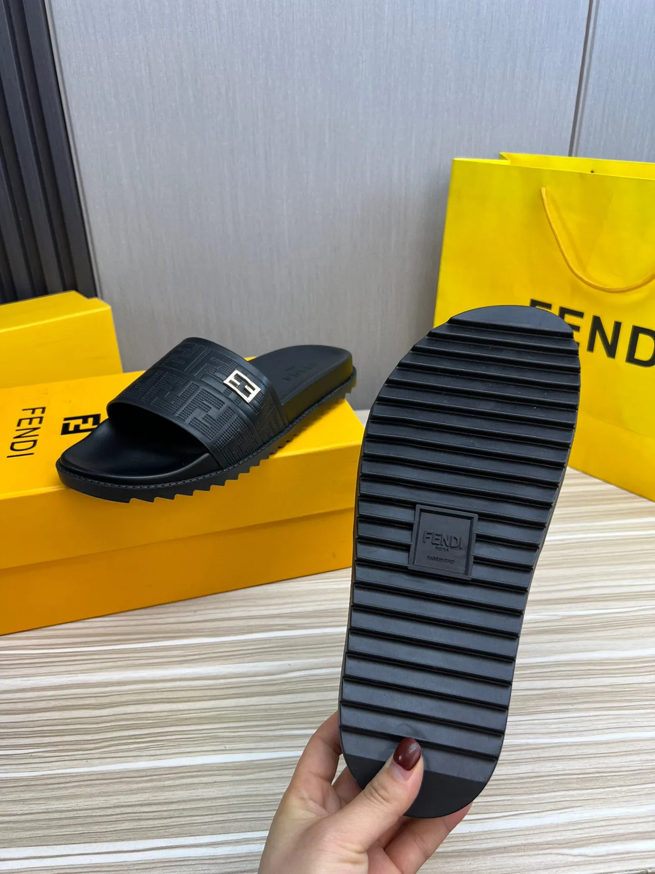 Fendi FF Logo Slide Black Rubber Slippers 3