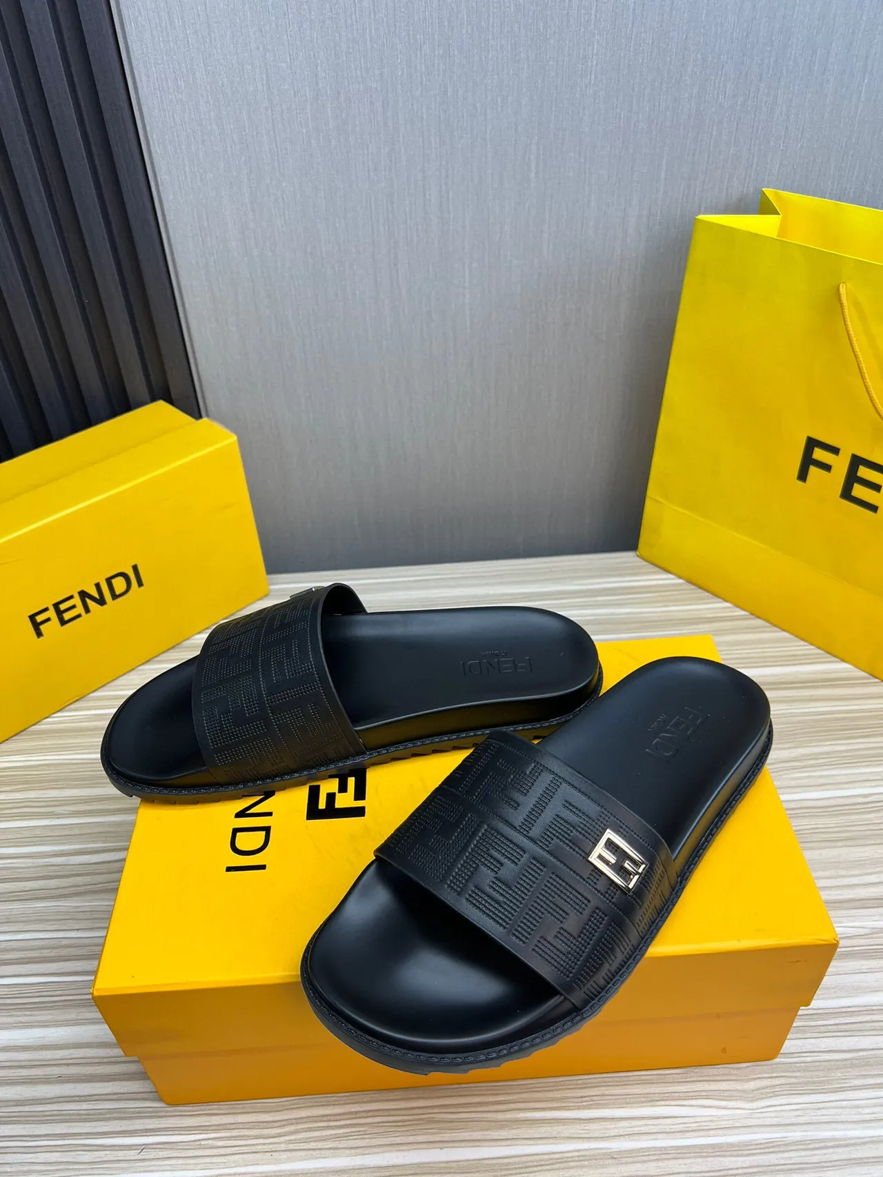 Fendi FF Logo Slide Black Rubber Slippers 5