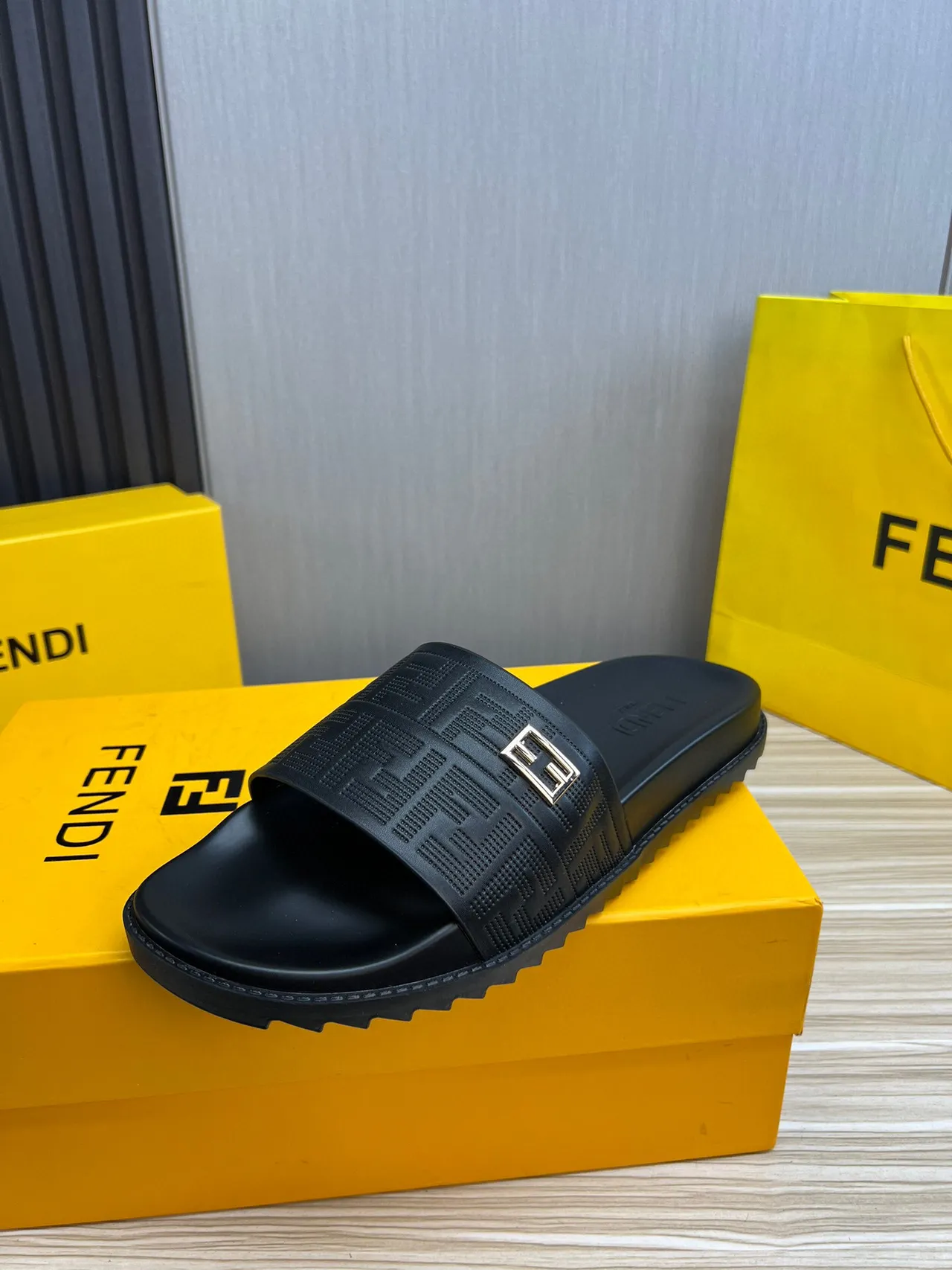 Fendi FF Logo Slide Black Rubber Slippers 6