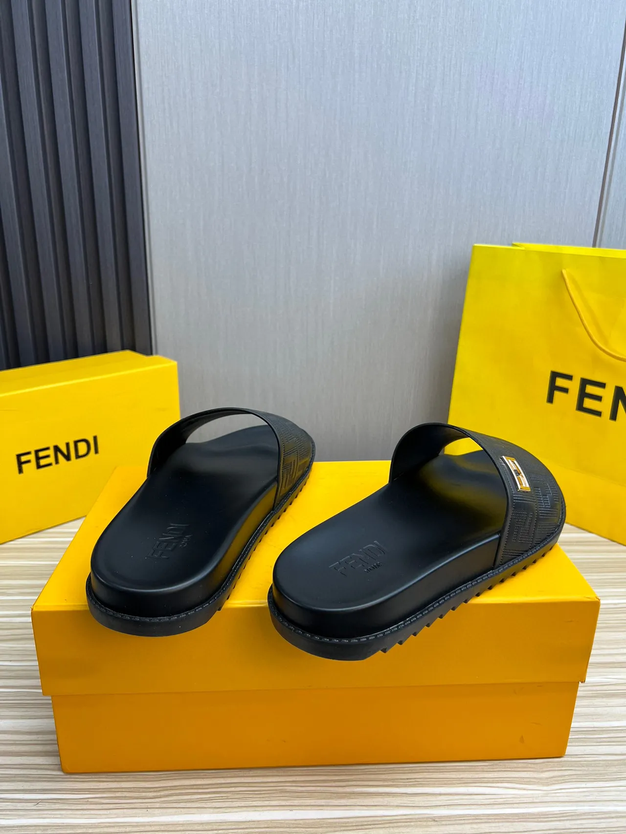 Fendi FF Logo Slide Black Rubber Slippers 7