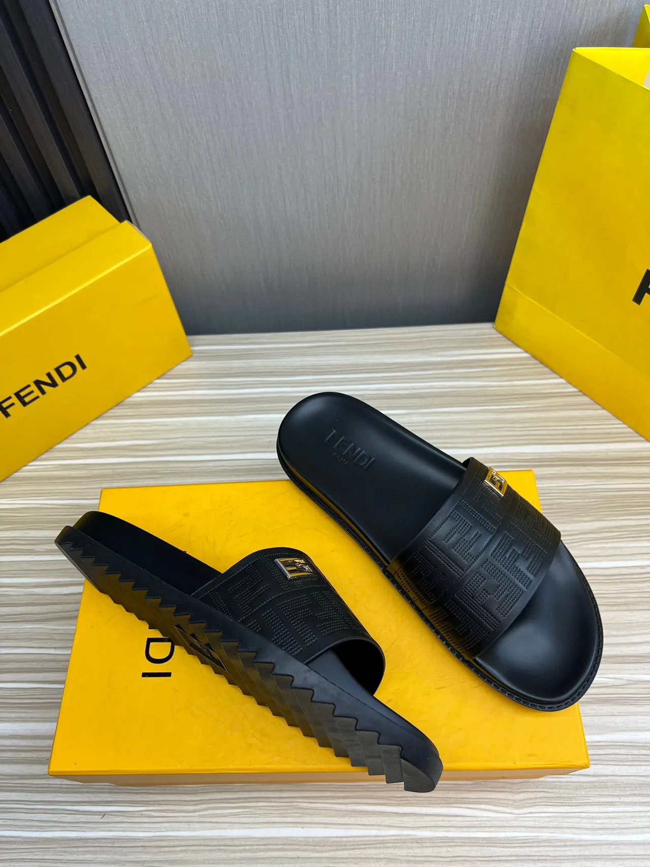 Fendi FF Logo Slide Black Rubber Slippers 8
