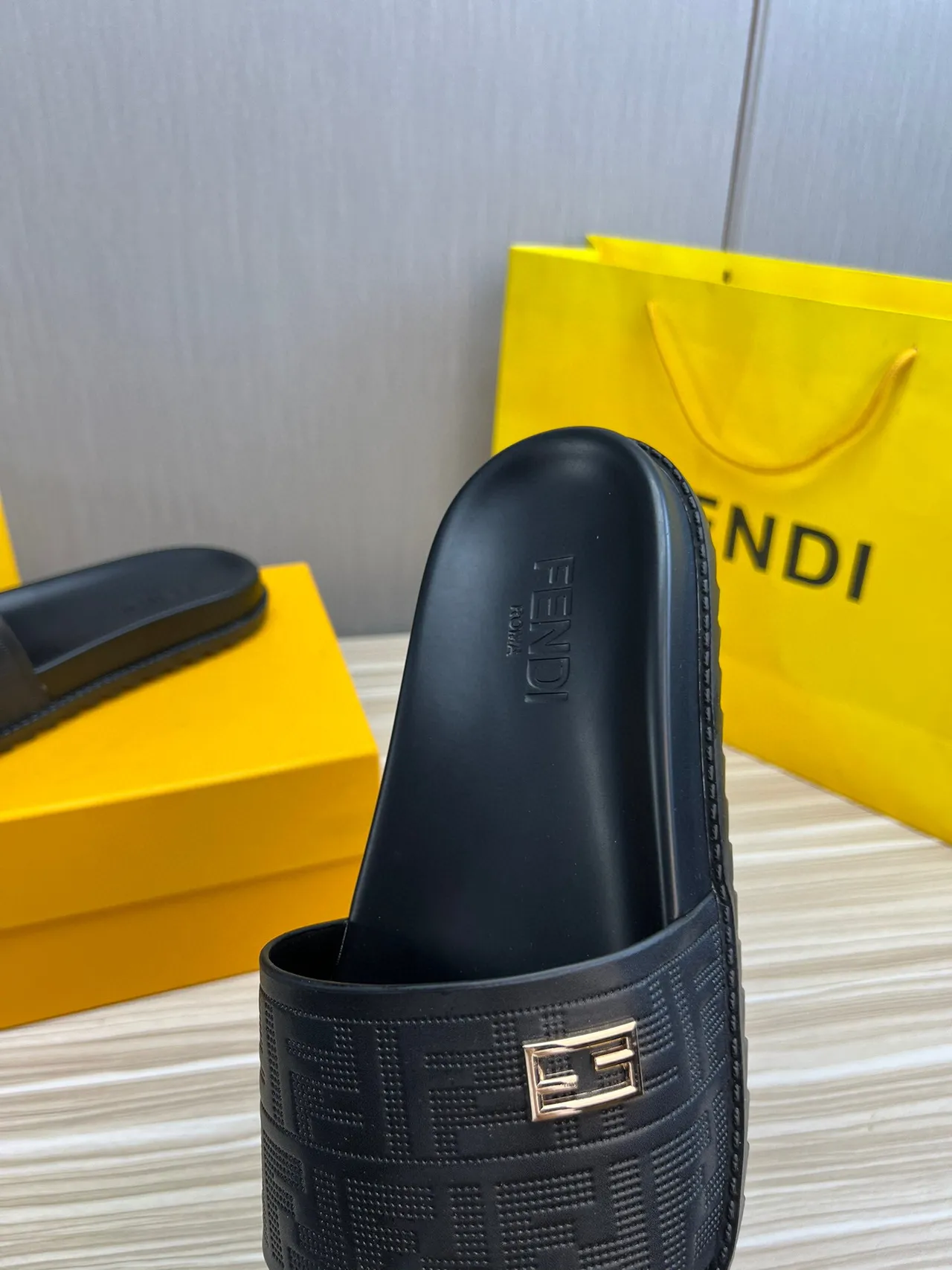 Fendi FF Logo Slide Black Rubber Slippers 9