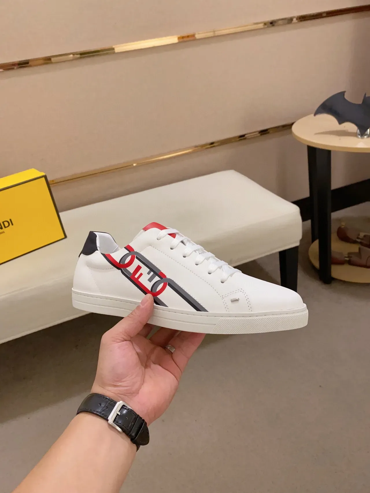 Fendi FF Logo Sneaker Branco Vermelho Azul Marinho Lifestyle Sneakers 7