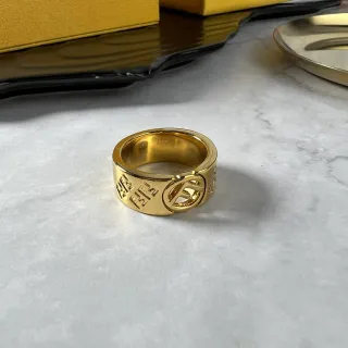 Fendi FF Logo Wide Band Gold-Tone Ring