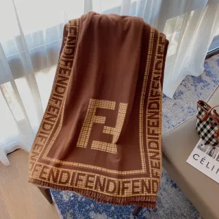 Fendi FF Monogram Brown and Beige Plaid Shawl