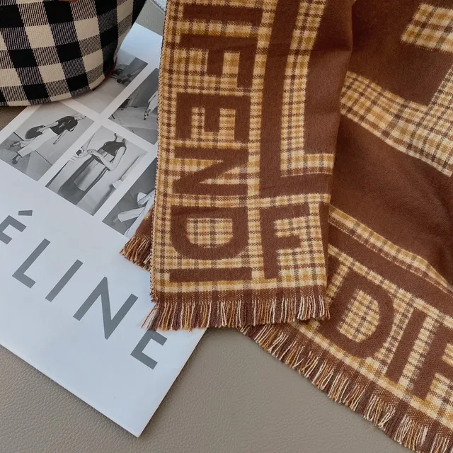 Fendi FF Monogram Brown and Beige Plaid Shawl 2