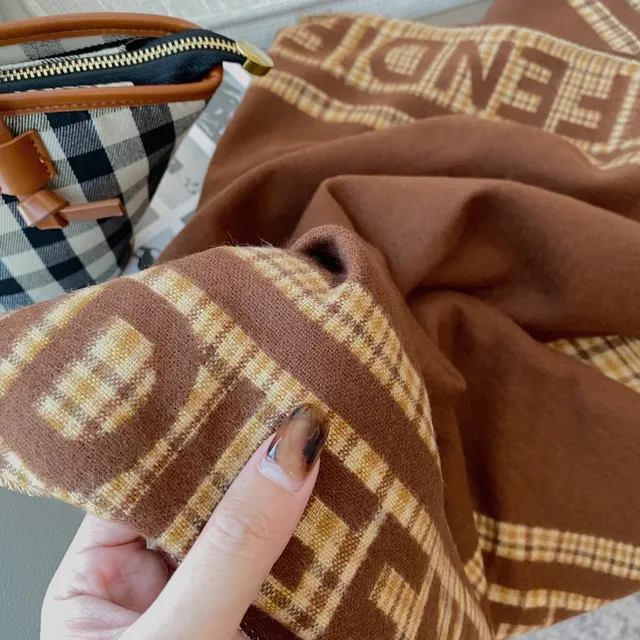 Fendi FF Monogram Brown and Beige Plaid Shawl 3