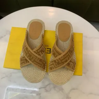 Fendi FF Monogram Crossed-Strap Espadrille Casual Sandals
