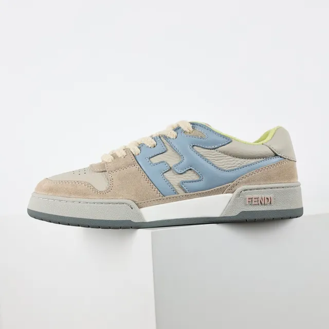 Fendi FF Sneaker Beige Bleu Baskets Multicouche Daim Et Cuir Partie Supérieure Motif Bold Overlay 9