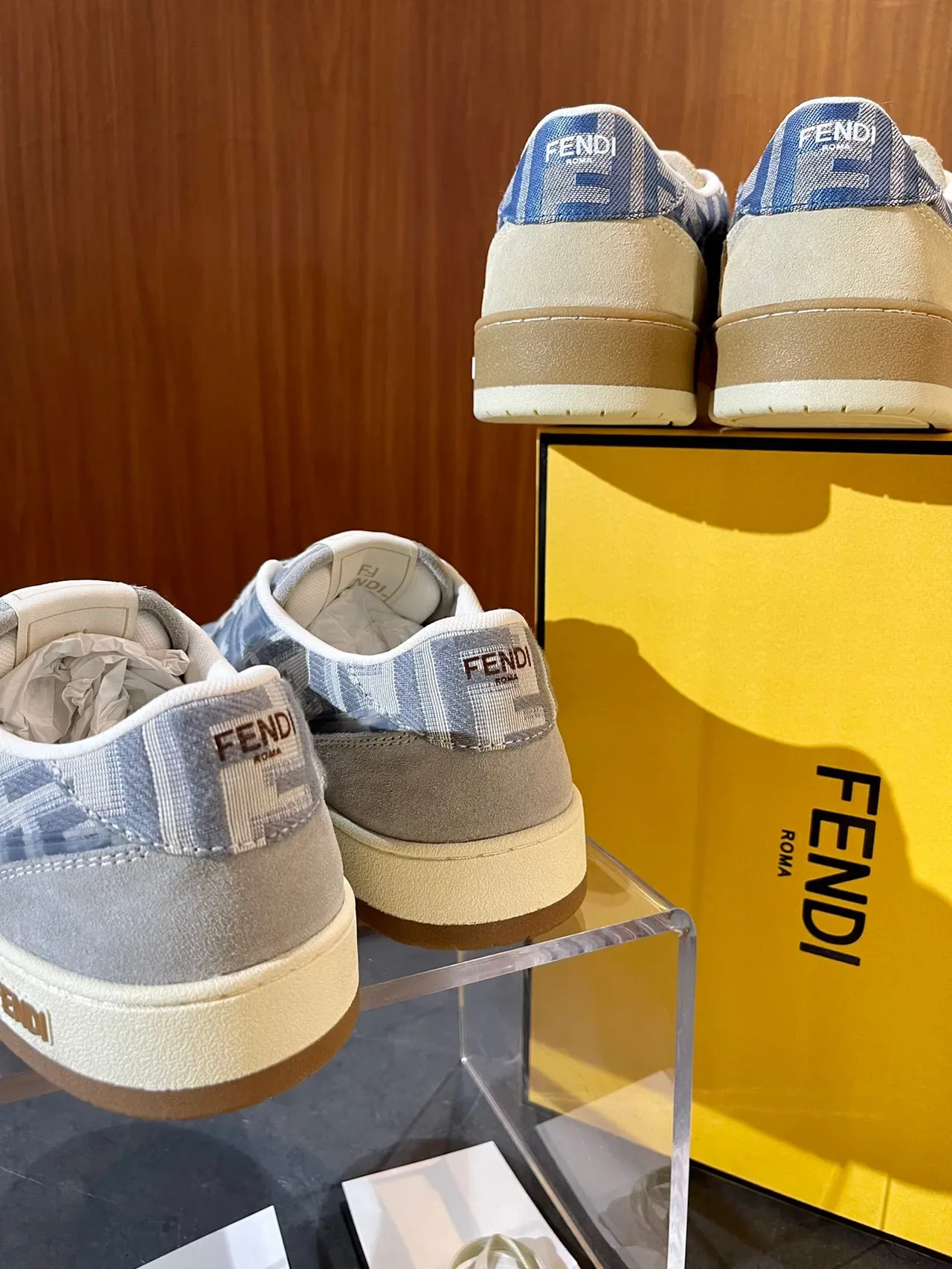 Fendi FF Sneaker Blue Beige Monogram Jacquard Suede Overlays Sneakers 9