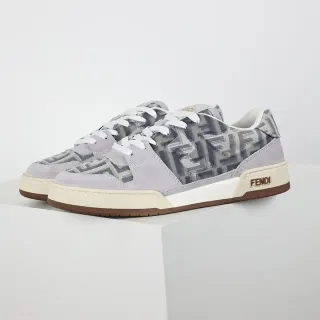 Fendi First Gray Beige Low-Top Suede And Monogram Textile Lifestyle Sneakers