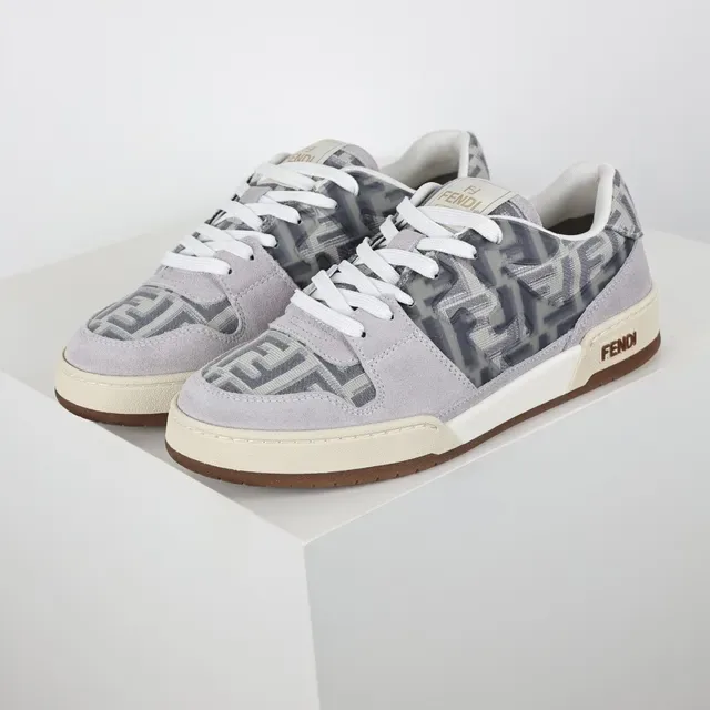 Fendi First Gray Beige Low-Top Suede And Monogram Textile Lifestyle Sneakers 2