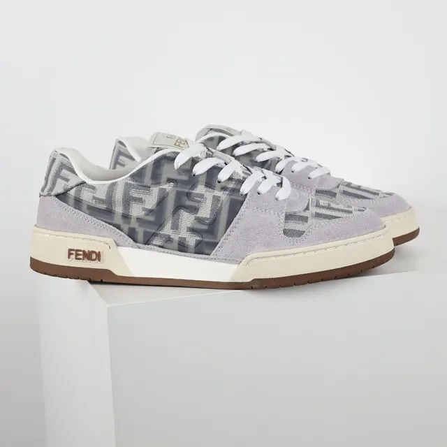 Fendi First Gray Beige Low-Top Suede And Monogram Textile Lifestyle Sneakers 3