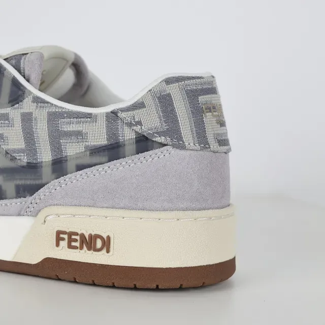 Fendi First Gray Beige Low-Top Suede And Monogram Textile Lifestyle Sneakers 4